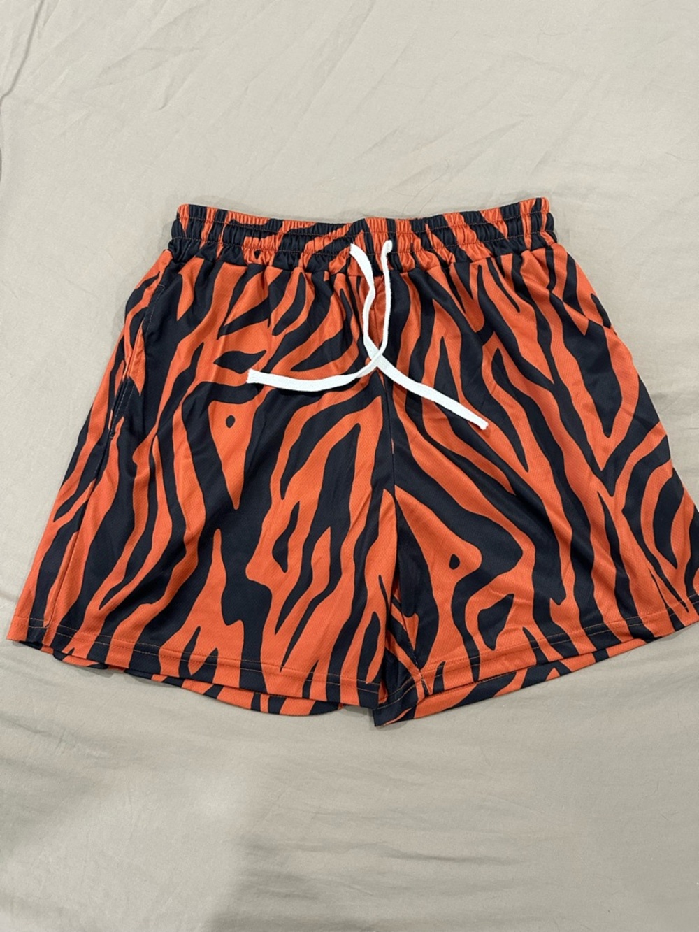 Orange and Black Tiger-Stripe Athletic Shorts